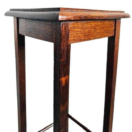 Image 1 of Medium-height mid-century vintage solid oak plant table 1960s