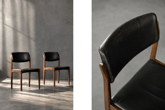 Image 1 of Vintage Mid-Century Scandinavian Modern Rosewood & Black Leather Chairs by H.W. Klein for Bramin, 1960s, Set of 3