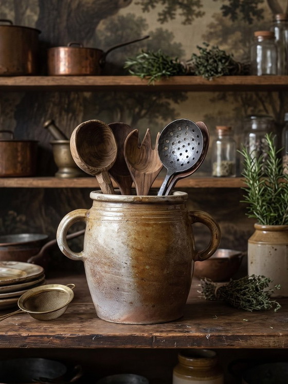 Pot ancien en grès de Puisaye à deux anses, fin XIXe-début XXe, Objets déco, Céramique, Marron, Rustic (photo 2 sur 11)