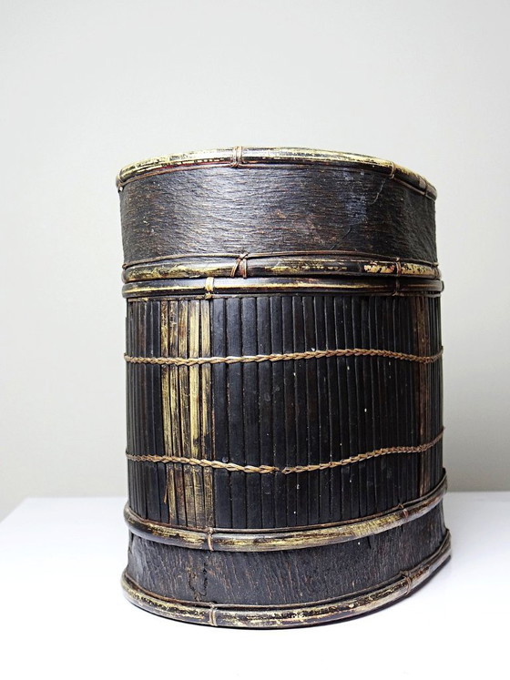 Image 1 of "Tampung" box, bamboo and leaf, Indonesia, Lombok, early 20th century