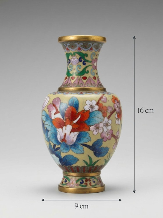 Small Chinese Cloisonné Vase – Bird and Peonies – 16 Cm – Ceramic (photo 7 of 7)