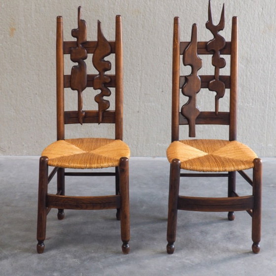 2 sedie scultoree brutaliste con schienale alto – Sedie da camera, Wicker, Wood (photo 2 of 13)