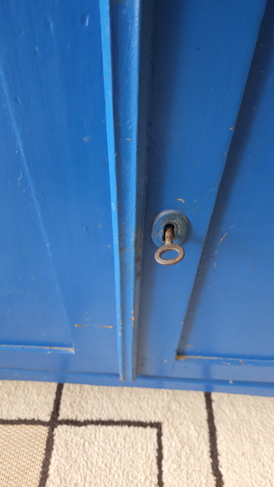 Image 1 of Altes Buffet, Geschirrschrank aus blauem Holz 1960