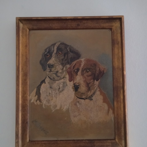 Afbeelding 2 jachthonden. 20e eeuw.