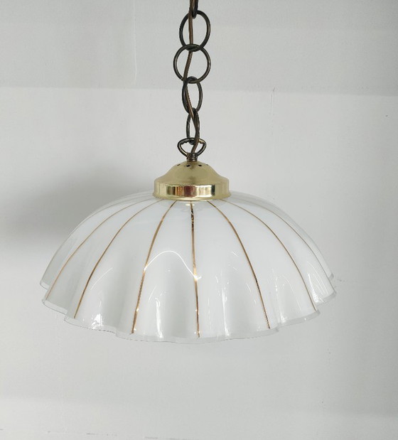 Image 1 of Vintage 'Hollywood Regency/Fazzoletto Style' glass pendant lamp