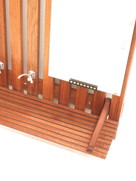 Image 1 of Large vintage coat rack with teak mirror and rack