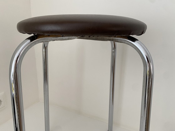 Image 1 of Vintage brown stool with chrome frame, 1970s