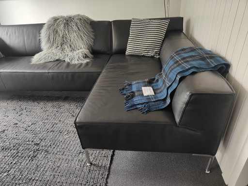 Bloq Sofa 3-Sitzer 1-Sessel longue schwarzes Leder