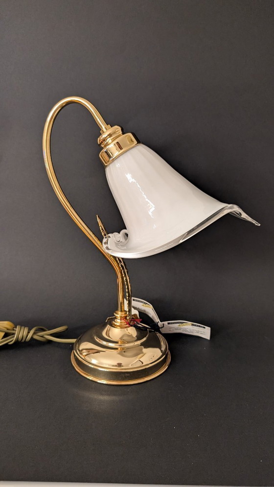 Image 1 of Refined Pair of Murano Calla Lamps, Vintage New Old Stock, 24kt Gold