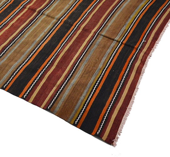 Tappeto turco vintage Yoruk Kilim 336x173 cm – Grande tappeto in lana tessuto a mano con motivo a righe, (photo 6 of 10)