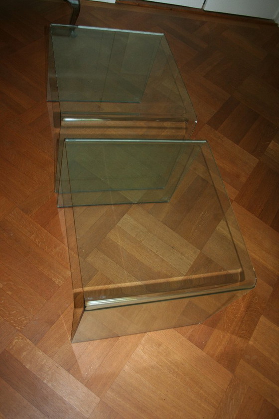 2 mesas auxiliares originales FIAM Italia D-LI – Cristal curvado – Fabricadas en Italia – Glass (photo 11 of 22)