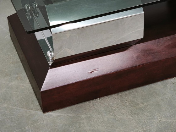 Table basse italienne en chrome, verre fumé et bois, années 70, style Willy Rizzo – Tables basses, Wood (photo 7 of 13)