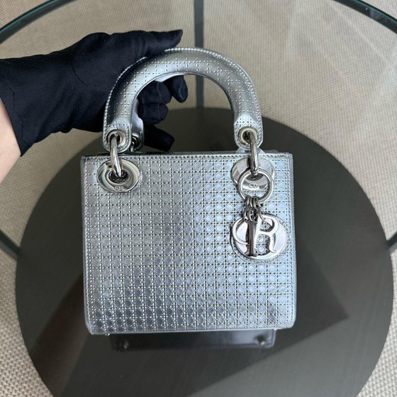 Image 1 of DIOR LADY MINI - MICRO CANNAGE METALLIC SILVER HARDWARE ADJUSTABLE STRAP