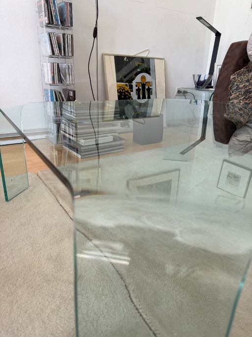 Designer glass coffee table, curved glass, Italian style