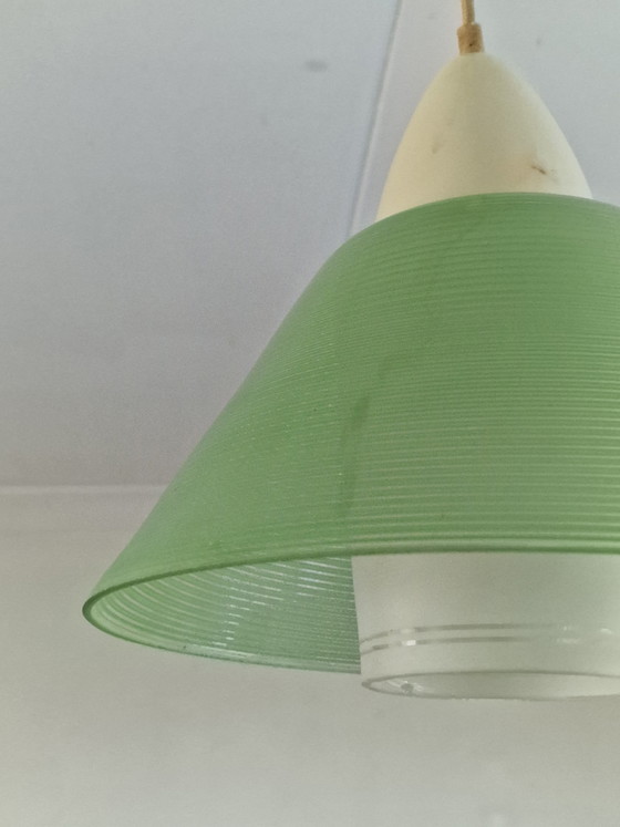 Deense Vintage Hanglamp Gestreept Glas – Hanglampen, Plastic (photo 4 of 5)