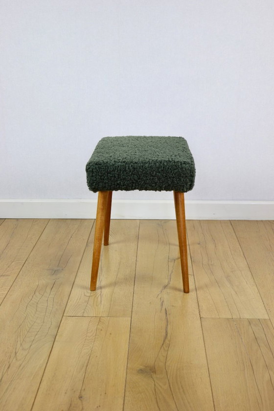 Image 1 of High stool seat boucle fleece green - round beech legs