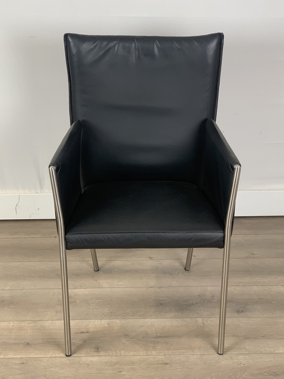 Image 1 of 4 x leather dining chairs with stainless steel legs