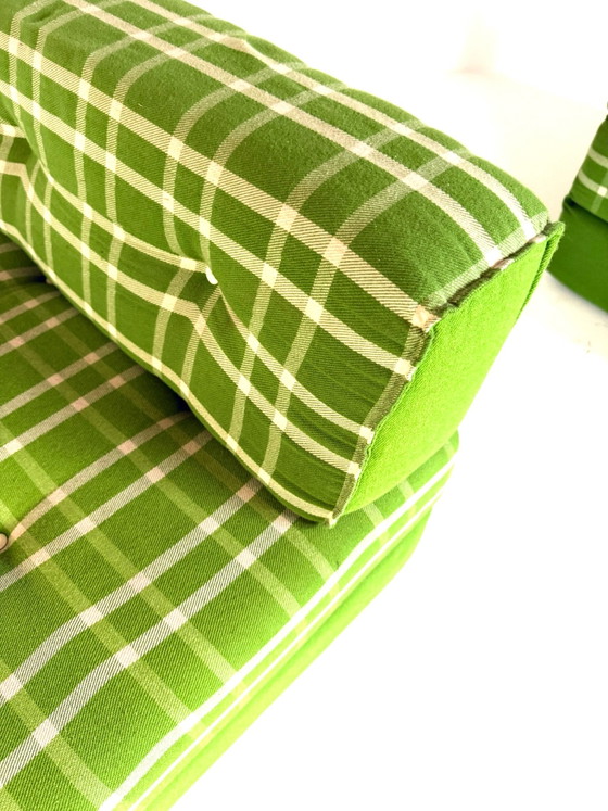 Set of 2 vintage convertible armchairs, Germany '80s, Chrome, Textile, Green (photo 10 of 14)