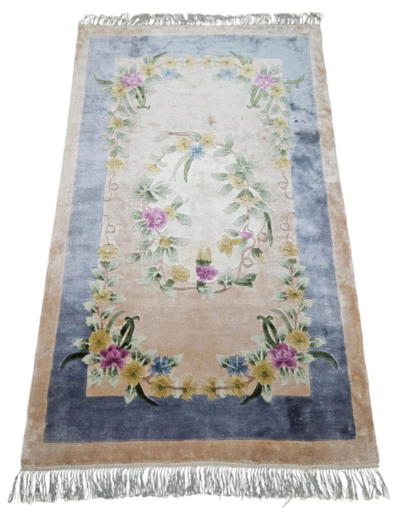 Image 1 of Handgeknoopt Oriental Zijde tapijt floral China NEW 93x152cm