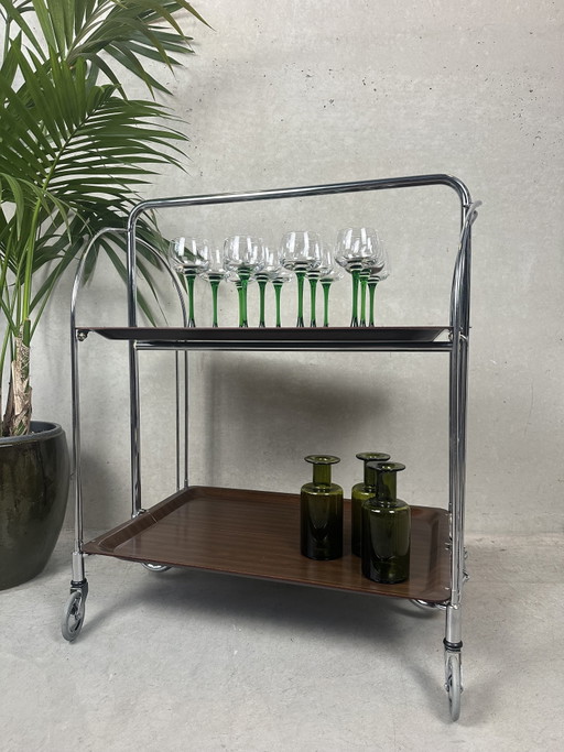 Vintage Foldable Serving Trolley - Gerlinol – serveerwagens, Chrome, Wood