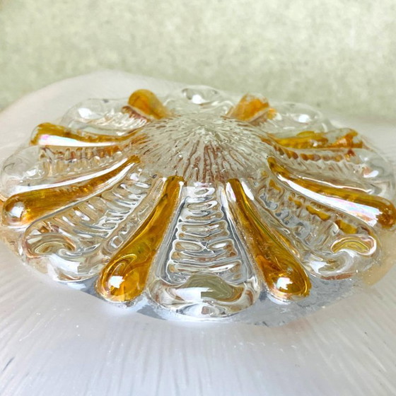 Image 1 of Plafonnier ou applique murale carrée encastrée en verre de Murano clair et ambré
