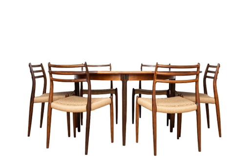 Niels Otto Møller Model 15 Esstisch mit sechs Model 78 Stühlen, J.L. Møller, Dänemark, 1960er Jahre