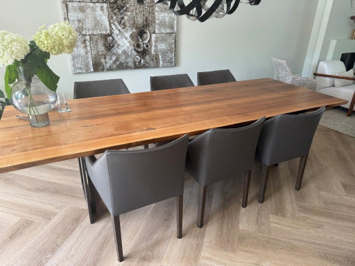6 Leolux Pyrite Eetkamerstoelen Grijs – Leather, Wood (photo 2 of 6)