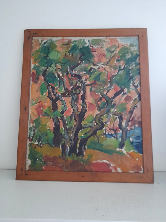 Image 1 of Vintage 1950s Arreslee Oil on Canvas MCM