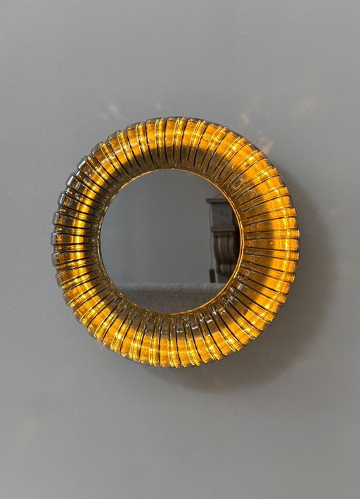 Applique vintage miroir lumineux, Murano et inox poli, Italie, 1960