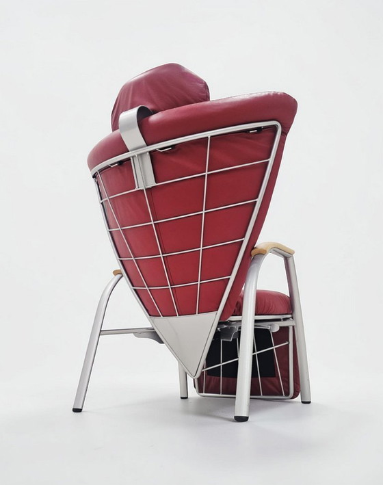 Image 1 of Rara poltrona reclinabile Bonaldo "Skipper" in pelle rossa, design postmoderno italiano
