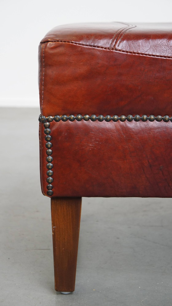 Image 1 of Cognacfarbener Hocker aus Rindsleder