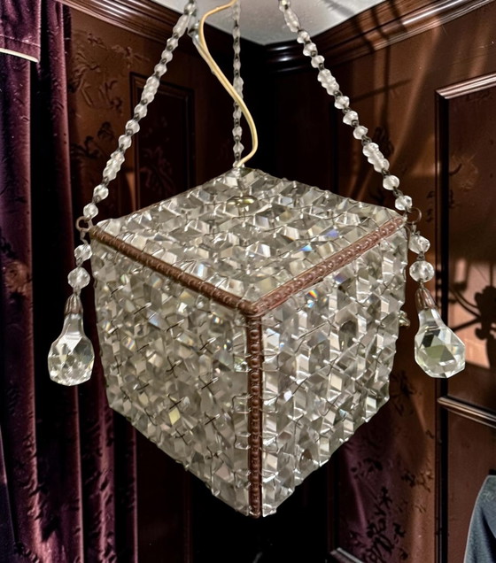Lámpara colgante de cristal antigua y rara, circa 1900-1920. – Lámparas colgantes, Bronze, Crystal (photo 5 of 5)