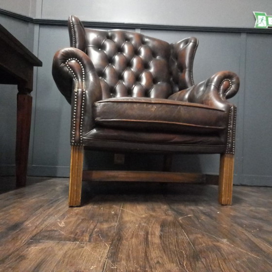 Ooorfauteuil of Wingchair Vintage George III Stijl – Wood, Leather (photo 7 of 14)