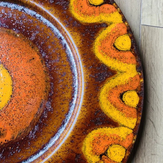 Large vintage enameled ceramic dish, Reiner Gehrig for Grünstadt, Table accessories, Orange (photo 8 of 13)