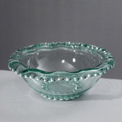 Coupe à fruits ou saladier cristal rebord perlé Pierre d'Avesn France 1940s