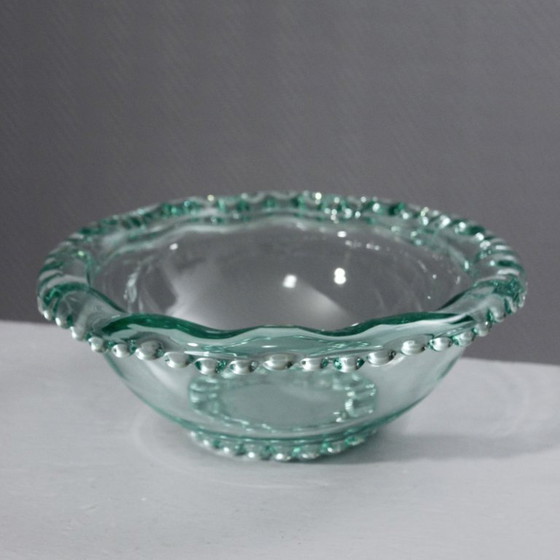 Image 1 of Coupe à fruits ou saladier cristal rebord perlé Pierre d'Avesn France 1940s