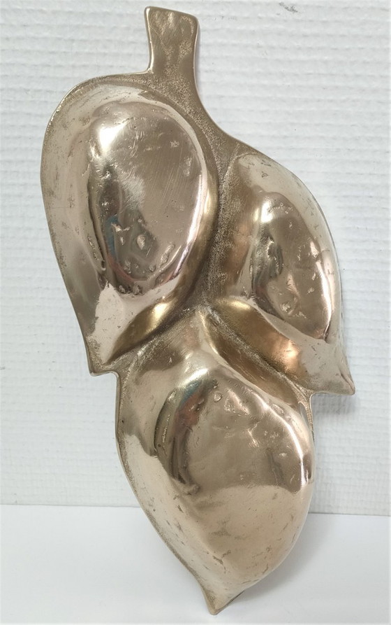 Image 1 of grote vintage bladvormige messing zaklepel