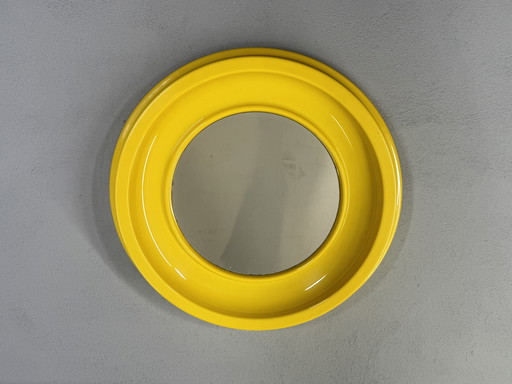 Round Yellow Mirror from the 1970s - in the style of Kartell space age