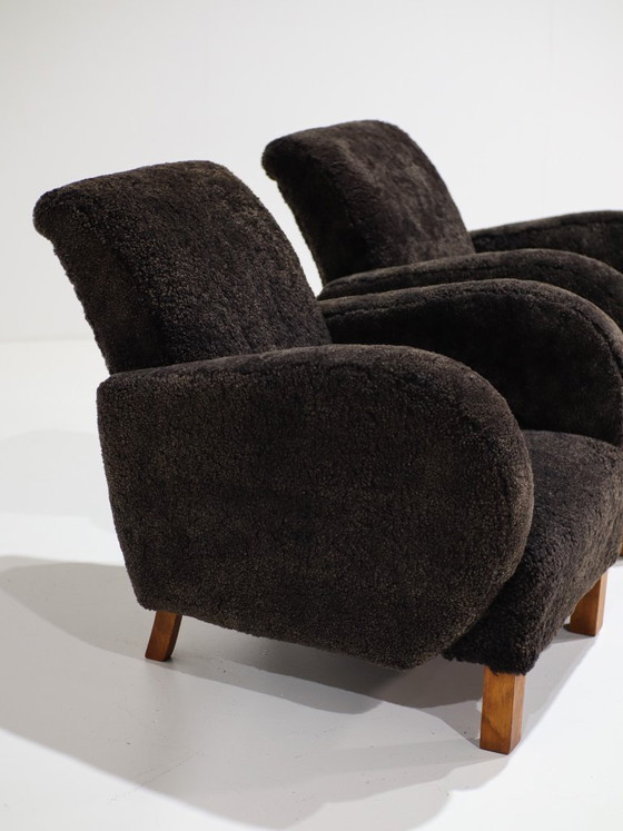2 Danish 1940s Vintage Art Deco Armchairs, Sheep Wool (photo 10 of 13)