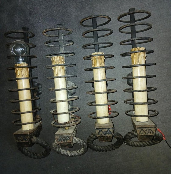 Image 1 of Iron wall sconces, inspired by the medieval cellar rat candlestick style