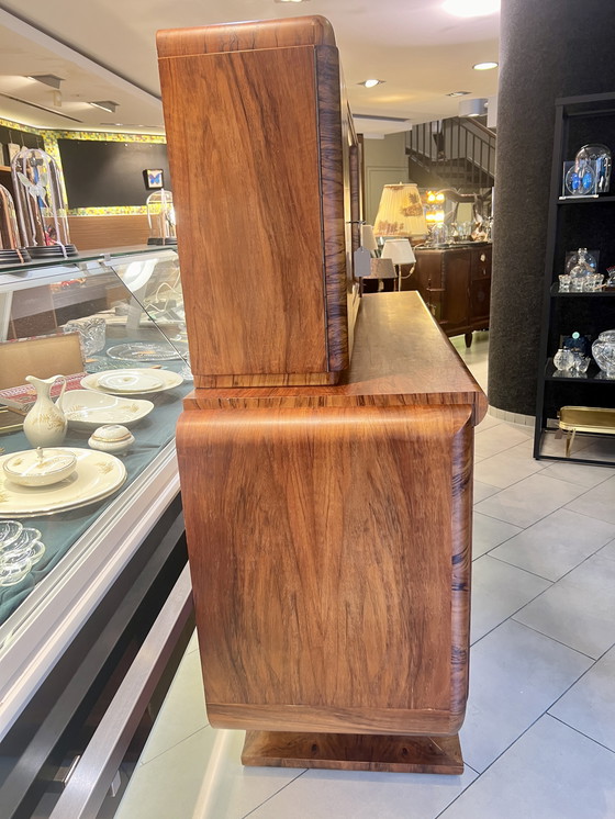 Image 1 of Art Déco buffet with proof of manufacture from 1922, solid wood veneer and pull-out marble worktop