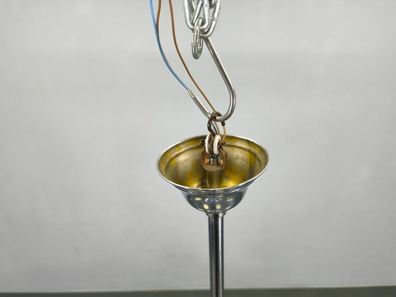 Image 1 of Art Deco kroonluchter van chroom en glas, 5 bollen, jaren 1930