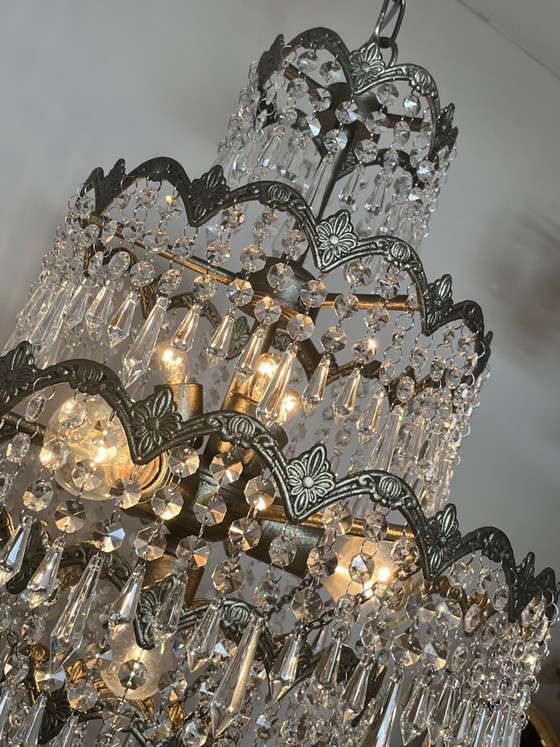 Image 1 of Vintage kristallen art nouveau stijl kroonluchter hanglamp 