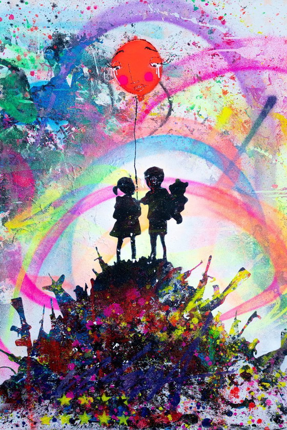 UTOPIA - Kids On Guns Hill - Peinture D'Artiste Sous Verre – Peintures et dessins, Paper (photo 5 of 19)