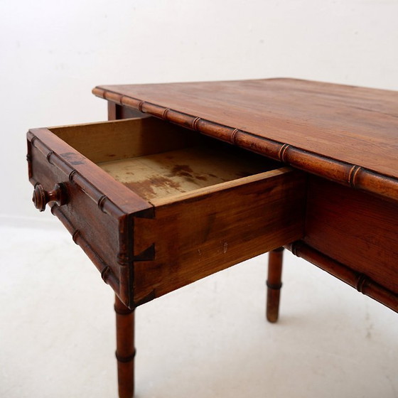 Image 1 of French desk in pine with a bamboo-like finish - Early 20th century