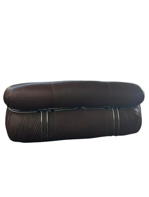 Cassina Soriana 2-seater sofa brown leather Italy 1970s