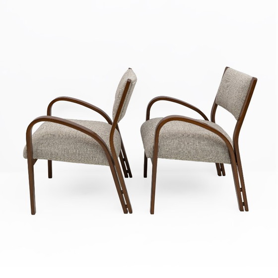 Image 1 of Art Dèco Italiaanse stoffen twee fauteuils en kleine bank, jaren 1930