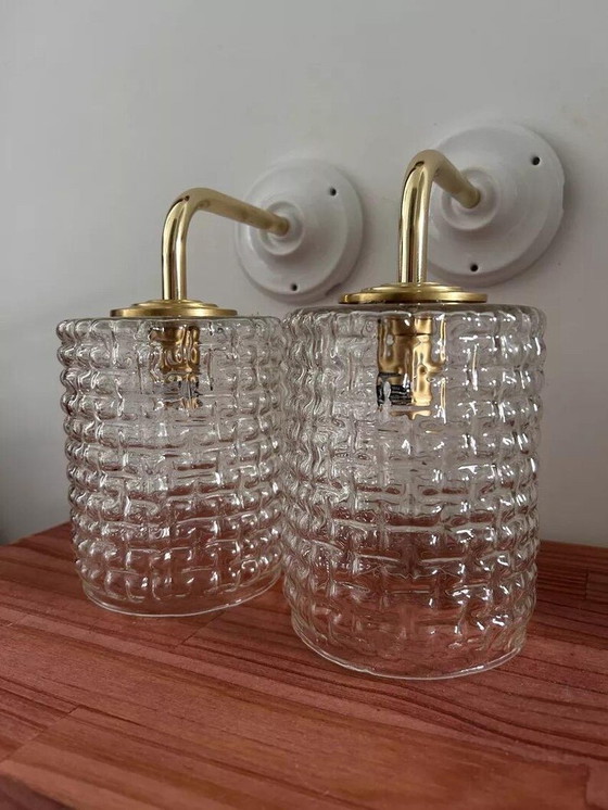 Image 1 of Vintage Chiseled Glass Wall Sconces