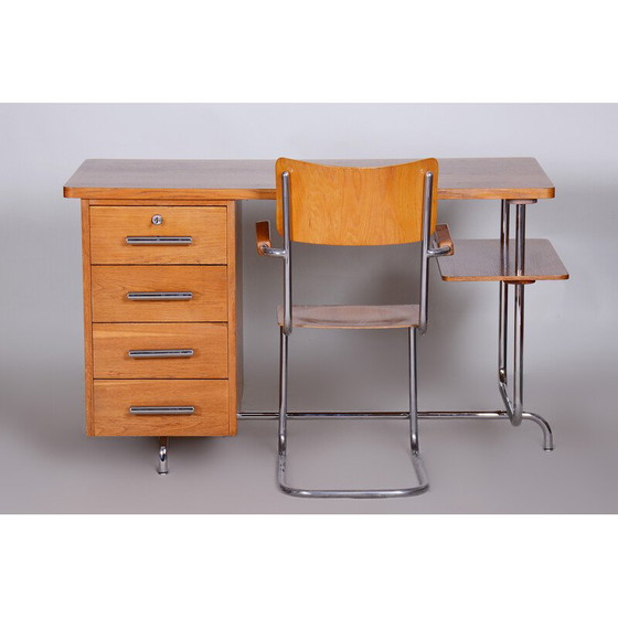 Image 1 of Vintage Bauhaus oakwood writing desk by Jindrich Halabala for Up Zavody, Czechia 1930s