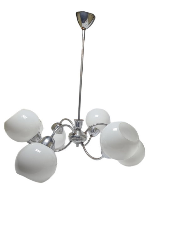 Art Deco Style Chandelier, Poland, 1960s – Glass, Metal (photo 9 of 12)